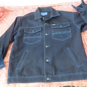 Clench 701 Jeans Dark Indigo Button Up Denim Jacket skater baggy 90s XL